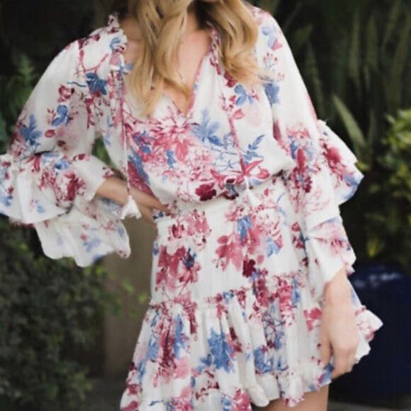 Misa Rare Cecilia Red White Blue Ruffle Mini Dress size small - Picture 3 of 10